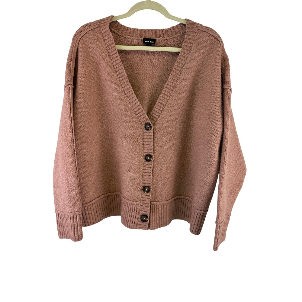 Torrid Vegan Cashmere VNeck Cardigan Sweater Blush Pink Button Knit Women Large
